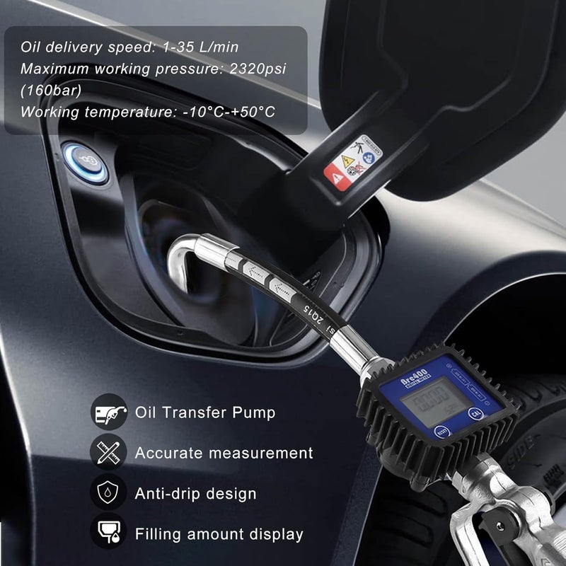 VINGVO Oil Control Valve Meter Nozzle 1/2", Digital Oil Control Valve Dispensing Nozzle, Heavy Duty Air Operated Electronic Oil Metering Gun with LCD Meter for Motor Oil, 1/2 Inch NPT Inlet - Image 3